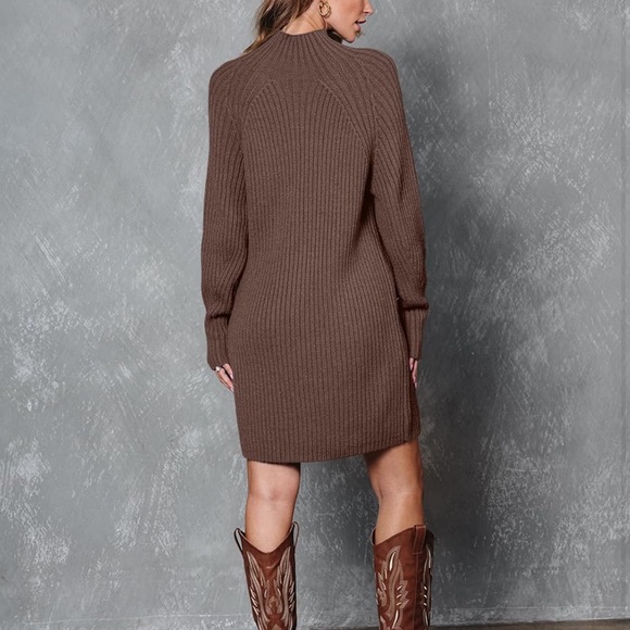 Brown Long Sleeve Ribbed Dress - Picture 3 of 3